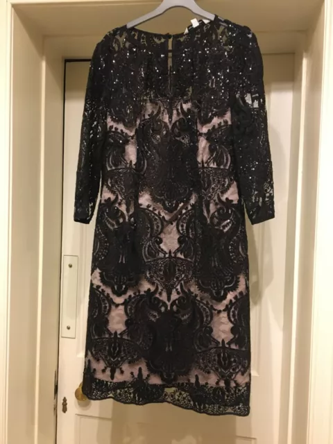 Fenn Wright Manson:beautiful Black Sequin S/Sleeve Shift Dress Uk 12 - Just Fab!