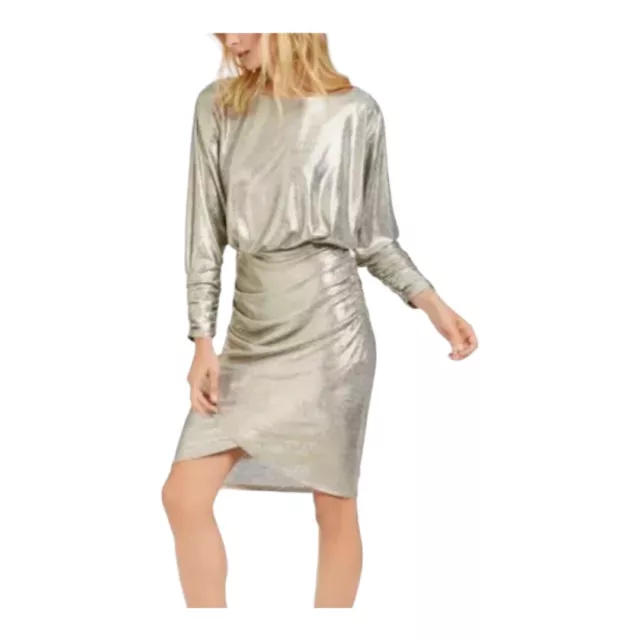 Vince Camuto Womens Metallic-Knit Ruched Sheath Dress size 6