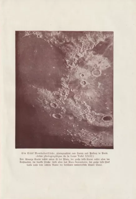 Mond Mondoberfläche Plato Krater Linne LITHOGRAPHIE von 1898 ASTRONOMIE