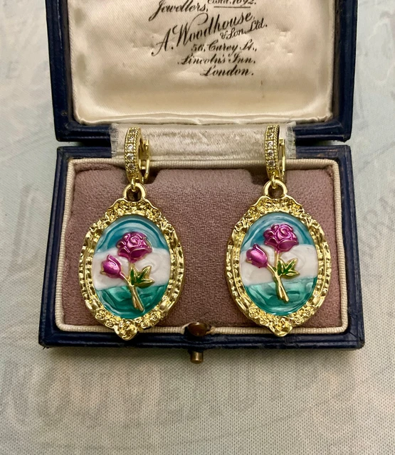 Boucles D'oreilles Dormeuses En Or 18k Rose Et Jais Noir - Époque Victorienne, Poinçon Aigle, Poids 2.3g, Occasion