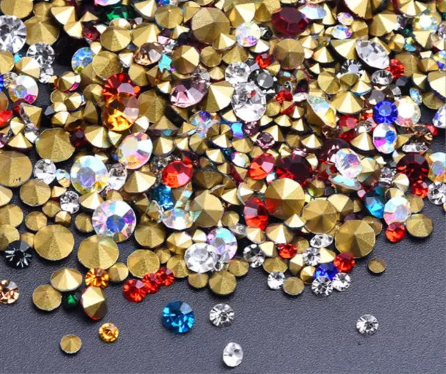 1440 pcs Mixed Color Round Pointed Back Crystal Glass Rhinestone Pick Size DIY