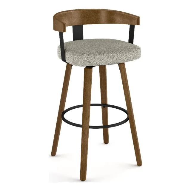 Amisco Cohen 30 In. Swivel Bar Stool - Beige Grey boucle polyester / Brown Wood