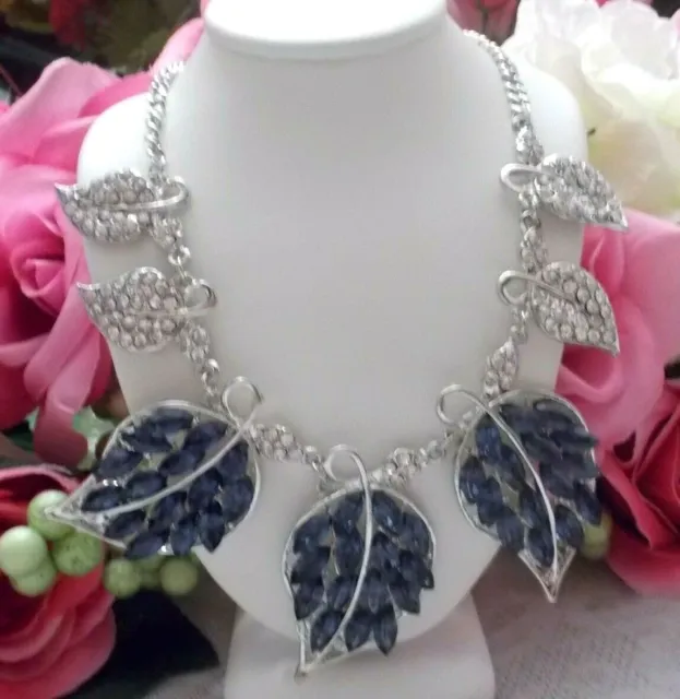 Betsey Johnson Crystal And Rhinestone Leaf Drops Silver Plated Chain Necklace