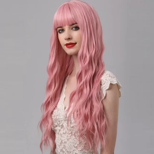 Perruques bouclées roses Pretfy perruque de cheveux ondulés  perruque L1H5