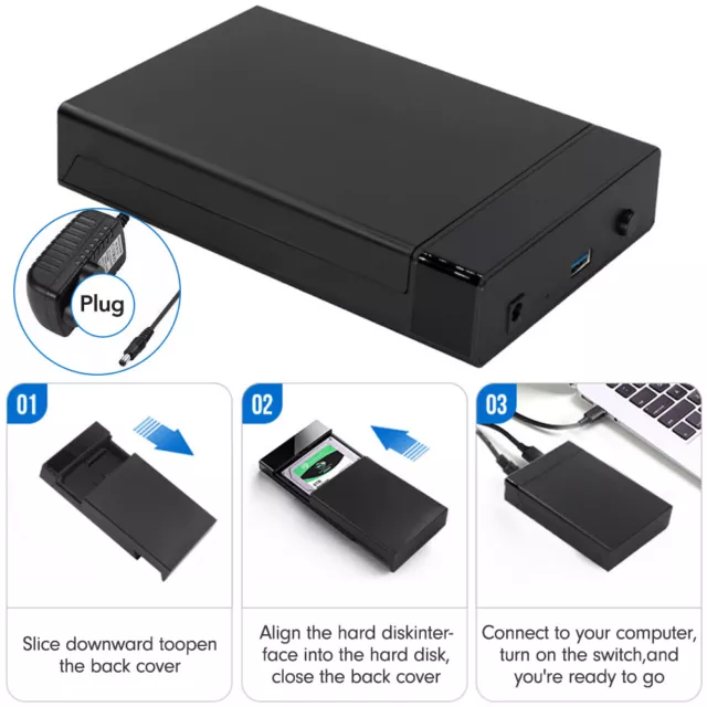 USB 3.0 To SATA III 2.5" 3.5" External Hard Drive Disk Enclosure HD SSD HDD Case