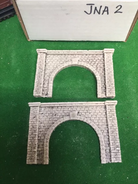 N Scale Tunnel portals X 2 -Twin Track - Stone Style, Painted & Weathered (JNA2)