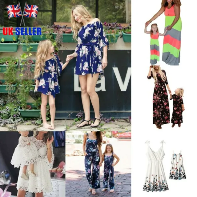 Family Matching Clothes Ladies Girls Mother Daughter Summer Outfits Floral Dress