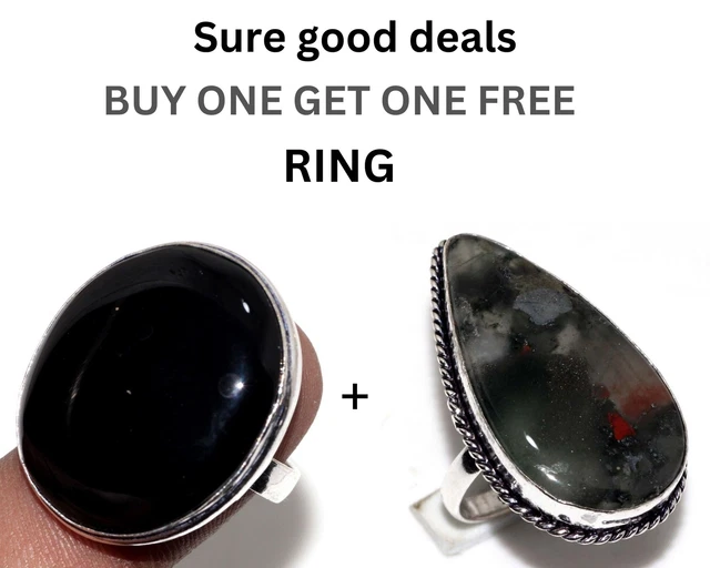 Black Onyx, African Bloodstone Fresh Stock Deals Ring Combo Set Size 8.5 GW