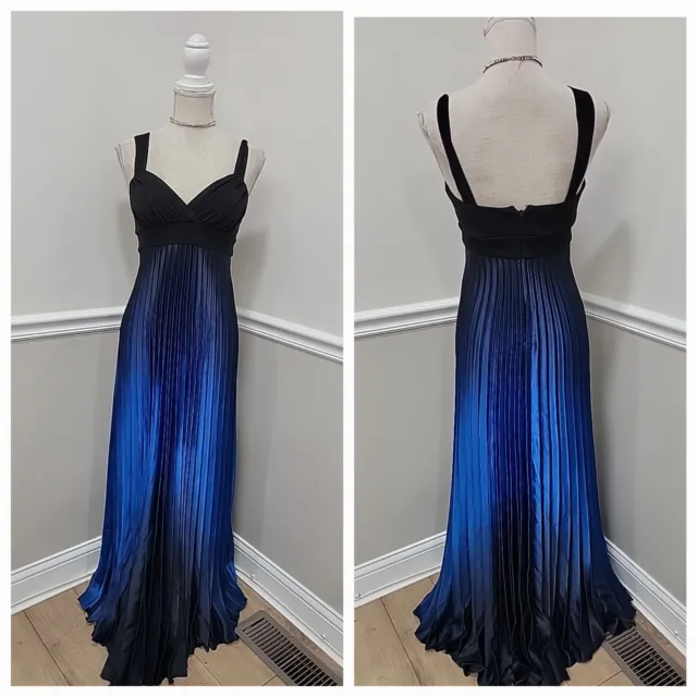 Betsy & Adam Size 4 Black Blue Ombré Accordion Pleated Dress Evening Gown Prom