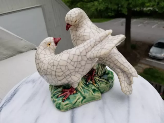 Antique Chinese Crackle Glazed Porcelain Doves Figurine Statue 3