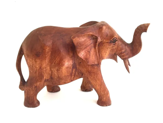 OMA Elephant Statue Solid Wood Hand Carved Lucky Trunk Up Elephant Figurine H...