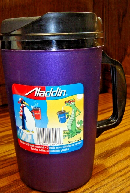 Vtg Aladdin Purple Double Wall Insulated Travel Mug Cup w/Lid 34oz~Made USA  809