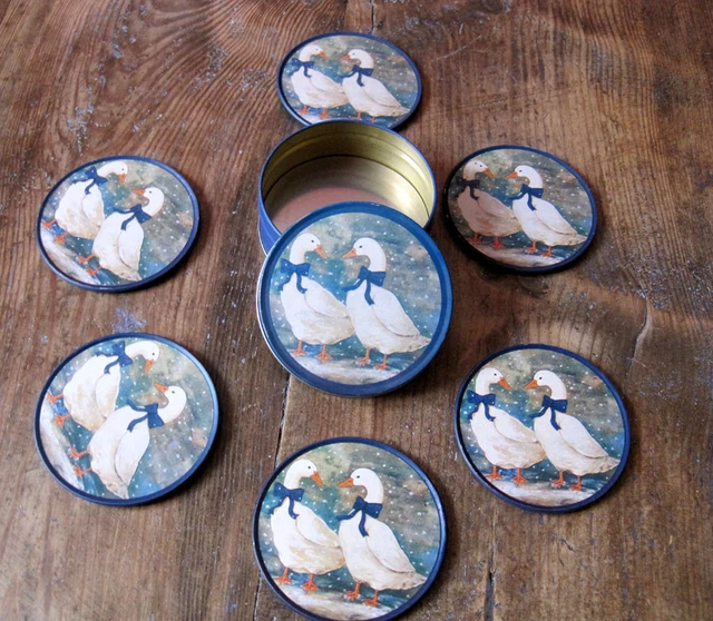 Boîte Métal Vintage Avec 6 Dessous De Verre Père Noël - Christmas Coaster - Comme Neuf, Jamais Utilisés