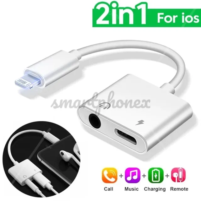 iPhone Jack to 3.5mm Splitter 2in1 Adapter to AUX Headphone and Charger