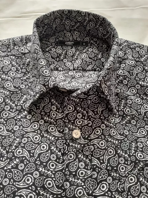 Men's Cotton Traders Formal-Casual-School Shirt -Black w/White Paisley Print MED