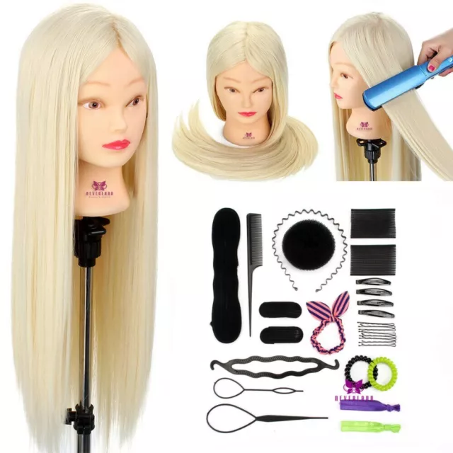 26" Salon Long Hair Training Head Hairdressing Mannequin Doll W/ Clamp&Braid Set