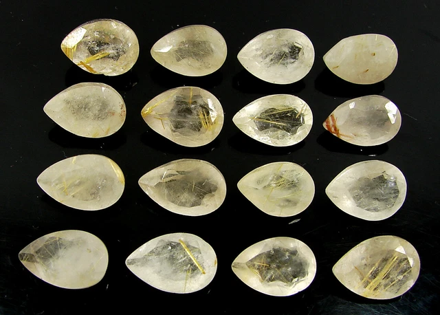 75.25 Ct Natural Golden Rutile Quartz Gemstone 12-14 mm Pear Cut 16 Pc Lot-63760