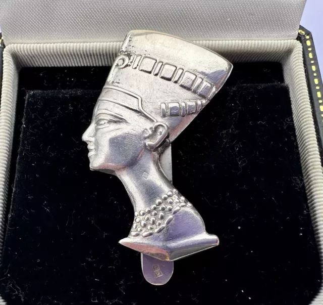 Vintage Egyptian Hallmarked Solid Sterling Silver Bill Money Clip Nefertiti Bust