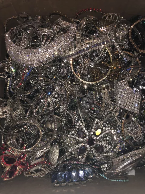 18+ Lb Lot Of Mixed Rhinestone Jewelry.  100% Wearable.  Great Reseller Lot