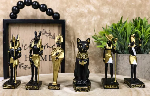 Egyptian Gods Anubis Osiris Seth Horus Bastet Thoth Miniature Statues Set Of 6