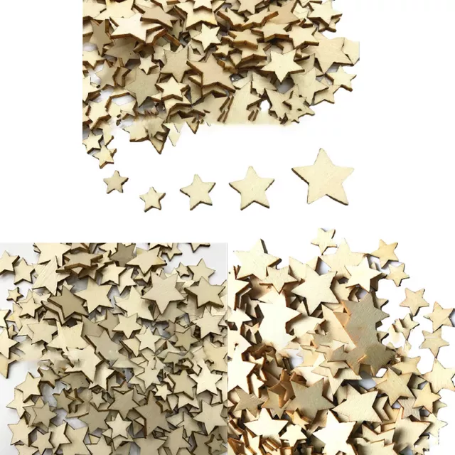 100 Small Wooden Hearts Mini Stars Embellishments Wooden Discs Decorati FT 3