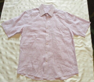 J Hilburn Mens Bespoke Violet/Plum Short Sleeve Button Front Shirt Size Large?