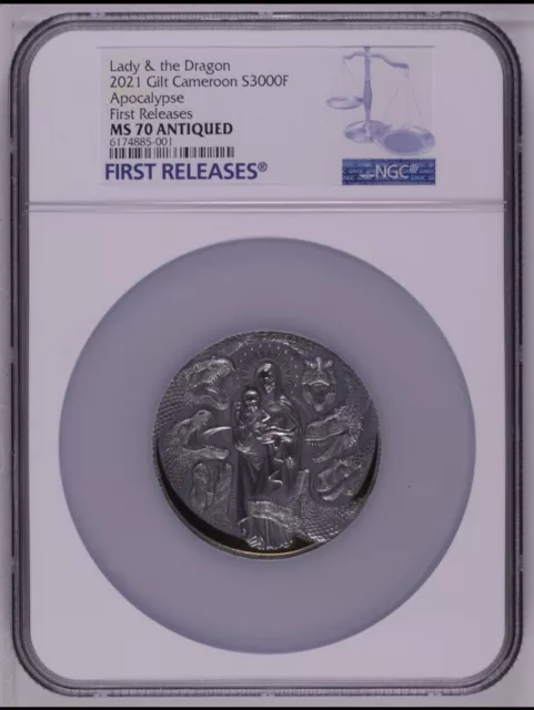 NGC MS70 The Lady & the Dragon Apocalypse 3oz Antique Silver Coin Cameroon
