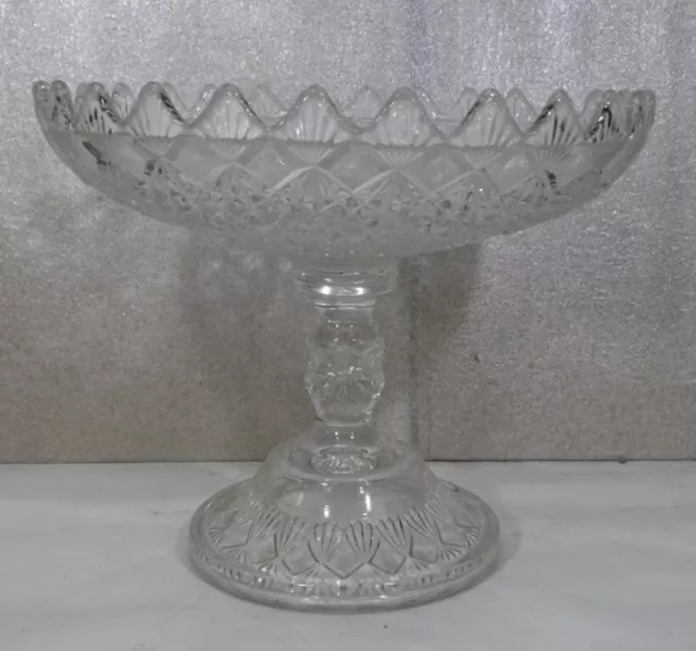 EAPG King & Son Open Compote Fine Cut and Block Footed Clear Crystal 7" Tall