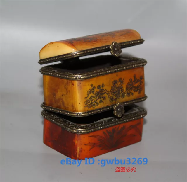 Collect Rare Chinese old Tibet  Hand carved Flower classic beauty Box 42506