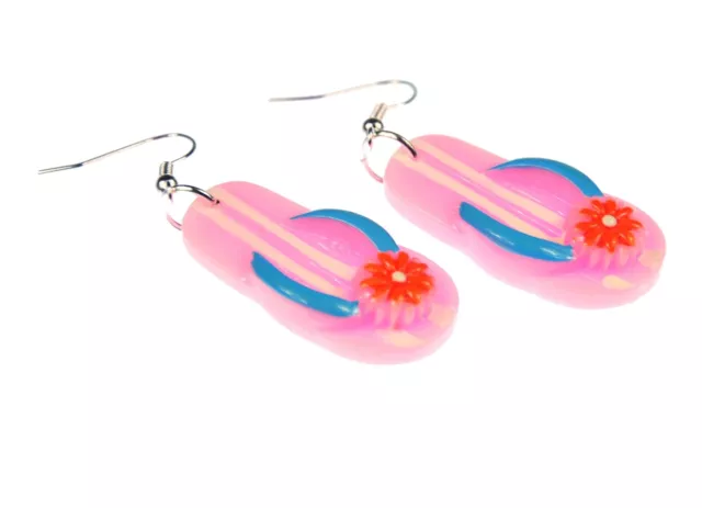 Badelatschen Ohrringe Zehentrenner Badeschuhe Miniblings Sandalen rosa mit Blume