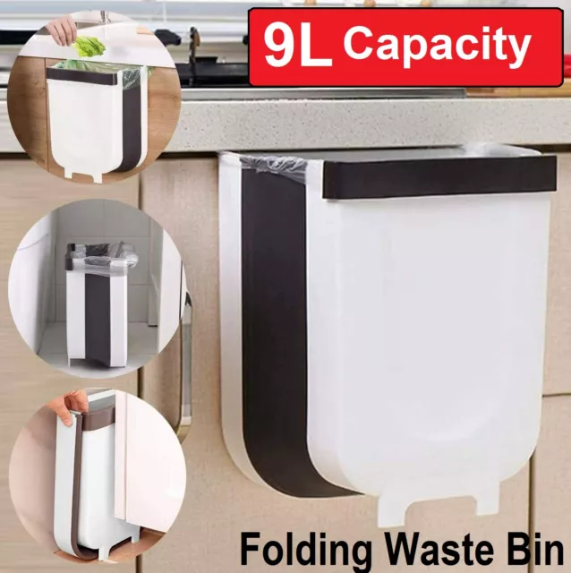 Folding Collapsible Waste Garbage Bin Hanging Trash Can Kitchen Drawer Cabinet