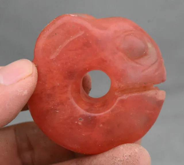 2.2" Ancient China Hongshan Culture Red Crystal Carved Pig Dragon Amulet Pendant