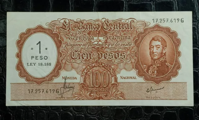 Banknote Argentina 1 Peso Overprint 1969, Pick 282, Combined Shipping 1 to 20