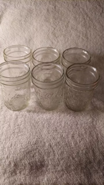 Canning Jelly Jars 6 Quilted Crystal Half Pint Reg.Mouth Glass Kerr& Ball Brand