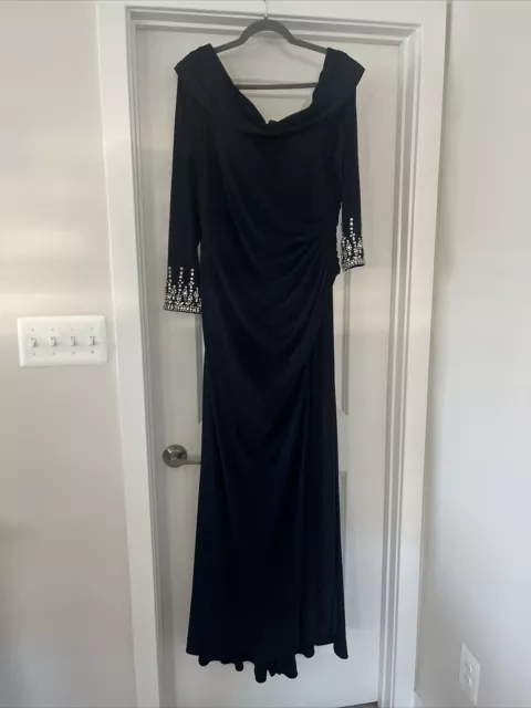 Mac Duggal Jewel Cuffed Asymmetrical Long Gown 12231 Navy