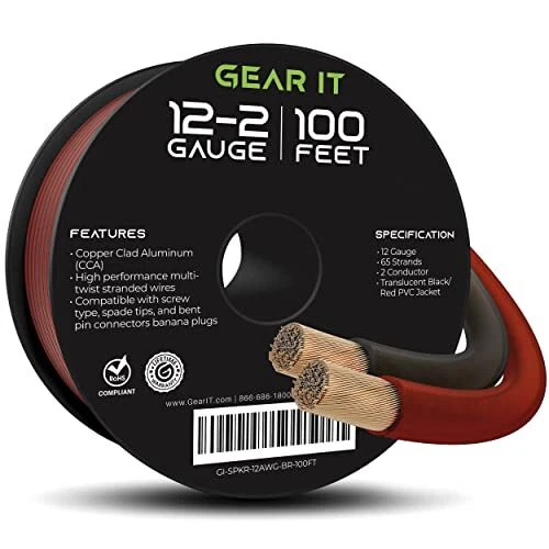GearIT Pro Series 12AWG Speaker Wire 12 Gauge Speaker Wire Cable 100 Feet / 3...
