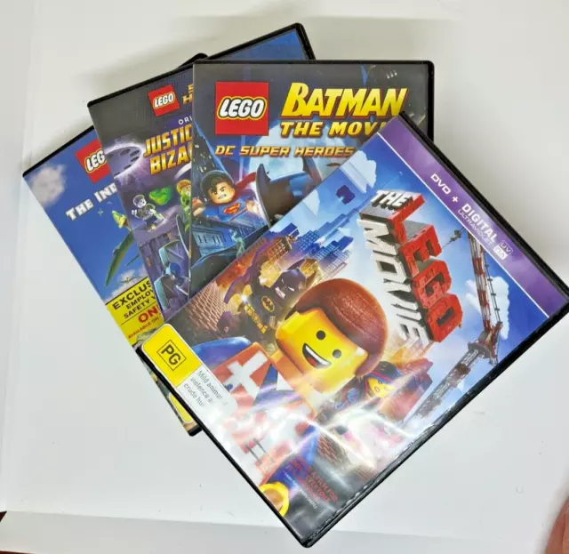 4 X LEGO DVDs - The LEGO Movie, Batman, DC Comics Super Heroes & Jurassic World