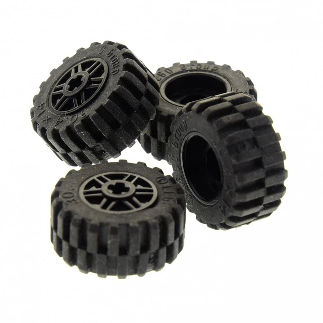 4x LEGO Technique Roue Pneu Noir 30.4x14 Avec Achs Trou Jante 30391 55982c01