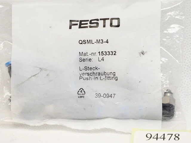 Festo L-STECKVERSCHRAUBUNG QSML-M3-4 153332 / Neuf Emballage D'Origine