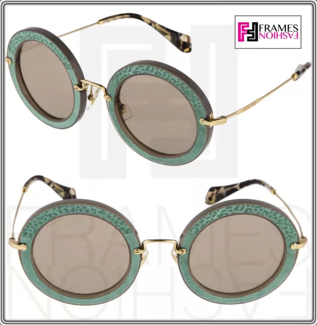 MIU MIU 08R NOIR ANIMAL Print LEATHER Round Opal Clay Green Sunglasses MU08RS