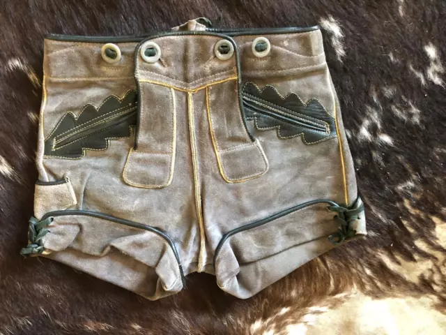Original Little Boy Lederhosen green leather waist size 22" from Germany