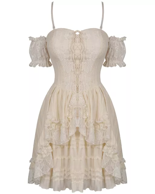 Dark In Love Lace Frill Steampunk Mini Dress Vintage Off-White Gothic Victorian