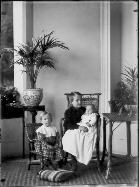 13x18cm Kids, Baby, Black & White Vintage Family Photo Negative Glass Plate