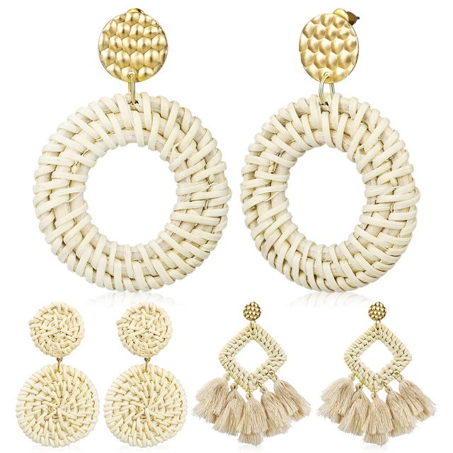 3 PAIRS DELLA Chic Rattan Ciondola Gli Dichiarazione Di Pendente EUR 11