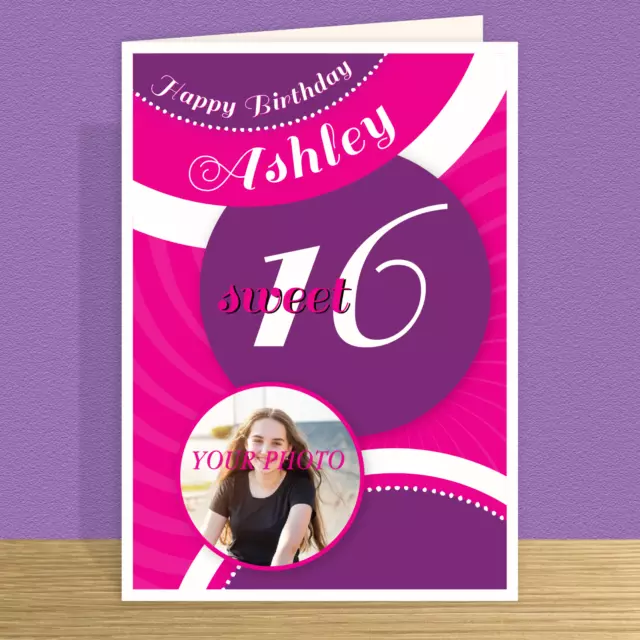 Sweet 16 birthday card for girl, photo 16th birthday card for daughter her