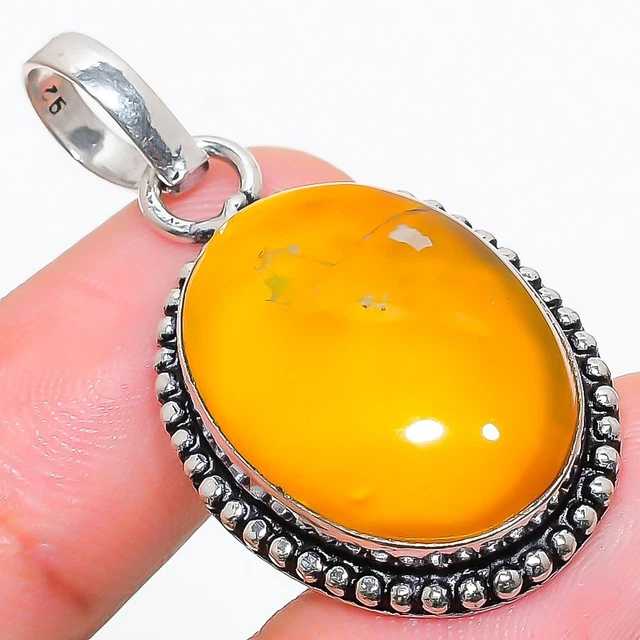 Yellow Onyx Gemstone Handmade 925 Sterling Silver Jewelry Pendant 1.54"
