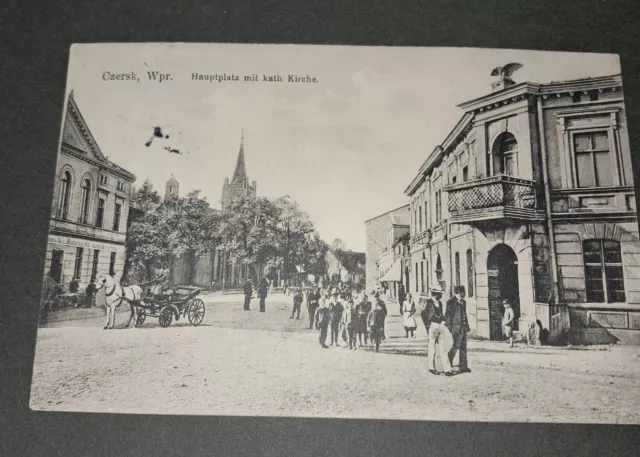 Postkarte AK Czersk Pommern Polen Hauptplatz Mit Kath. Kirche Gelaufen 1915