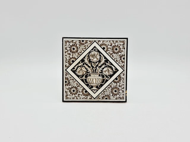 Mintons Aesthetic Movement Brown Transfer Printed Tile C1885 AE1 2