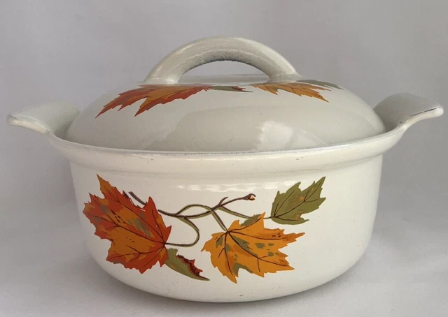 Vintage Belgium Descoware Enamel Cast Iron Maple Leaf Dutch Oven with Lid