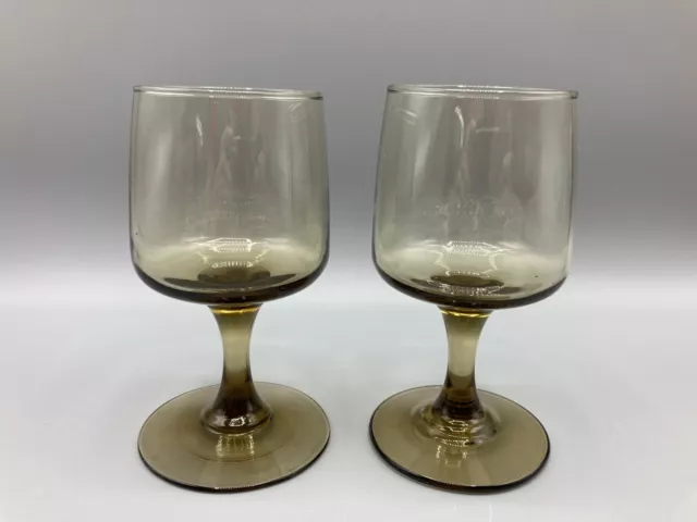 2 Vintage Libbey Tawney Smokey Brown Glass Wine Glasses (E4)